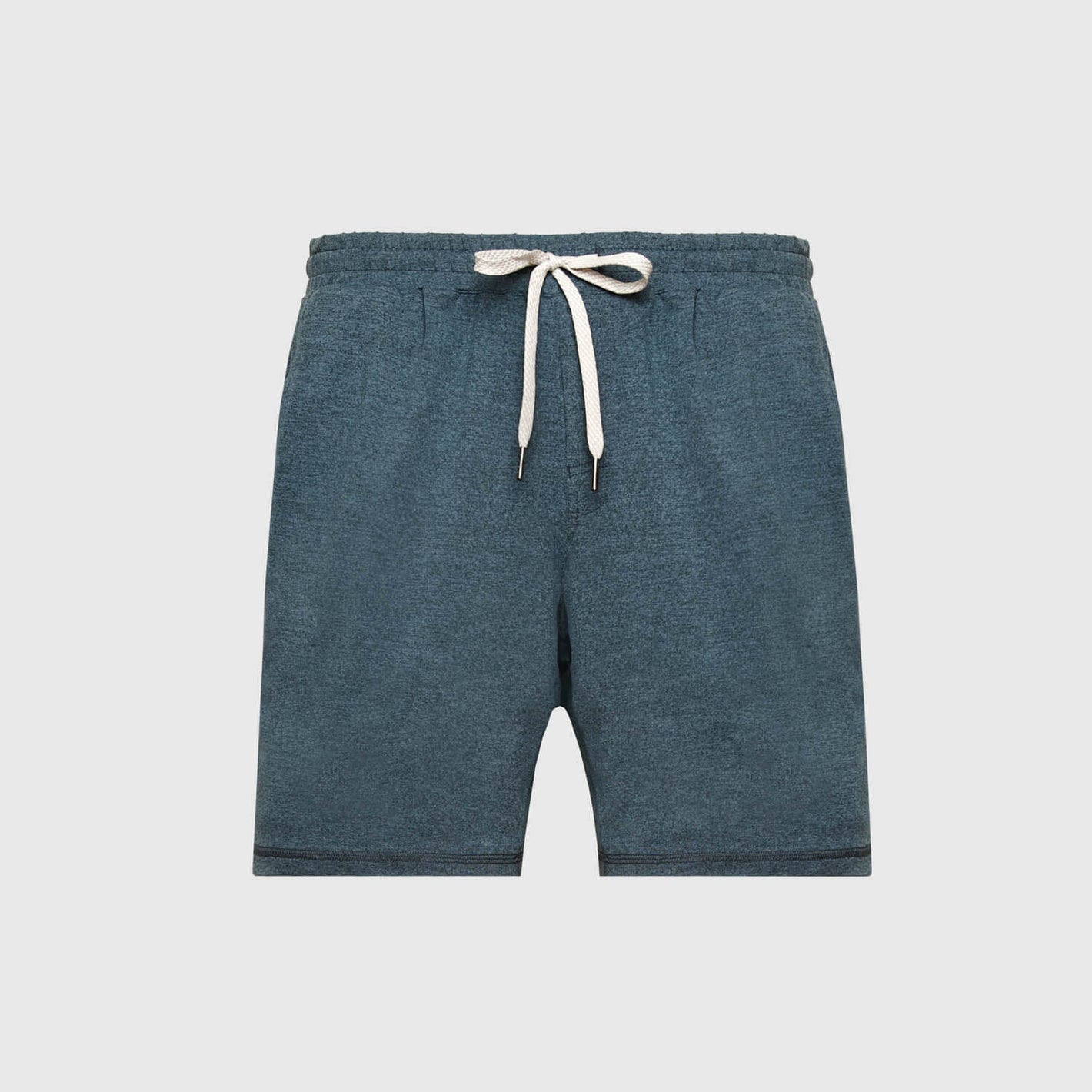 Dark Heather Indigo Active Comfort Shorts with elastic waistband and pockets.