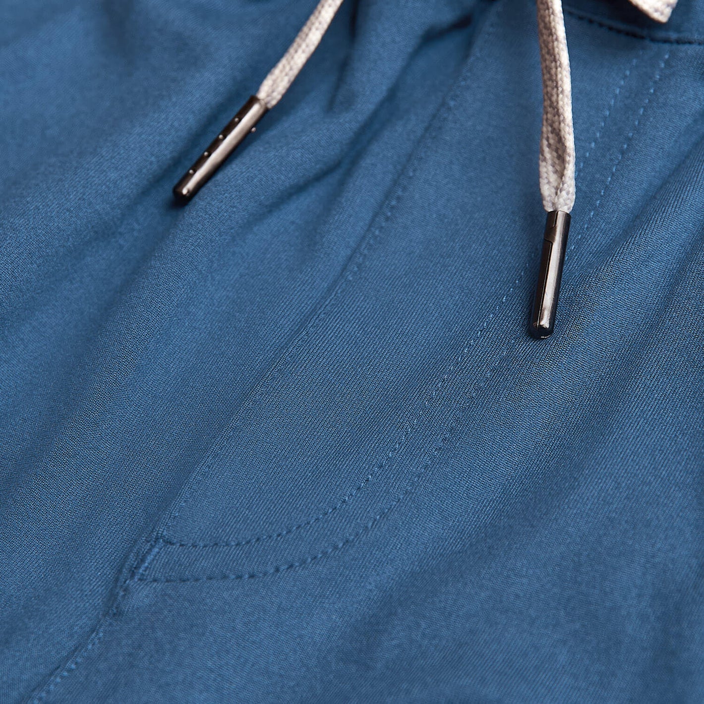 Stone Blue Active Comfort Shorts with drawstring and visible pocket seam.