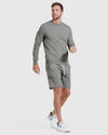 Medium Heather Gray Fleece French Terry Shorts worn with white sneakers.