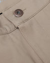 Khaki Commuter Short waistband with stitched seams and metal button.