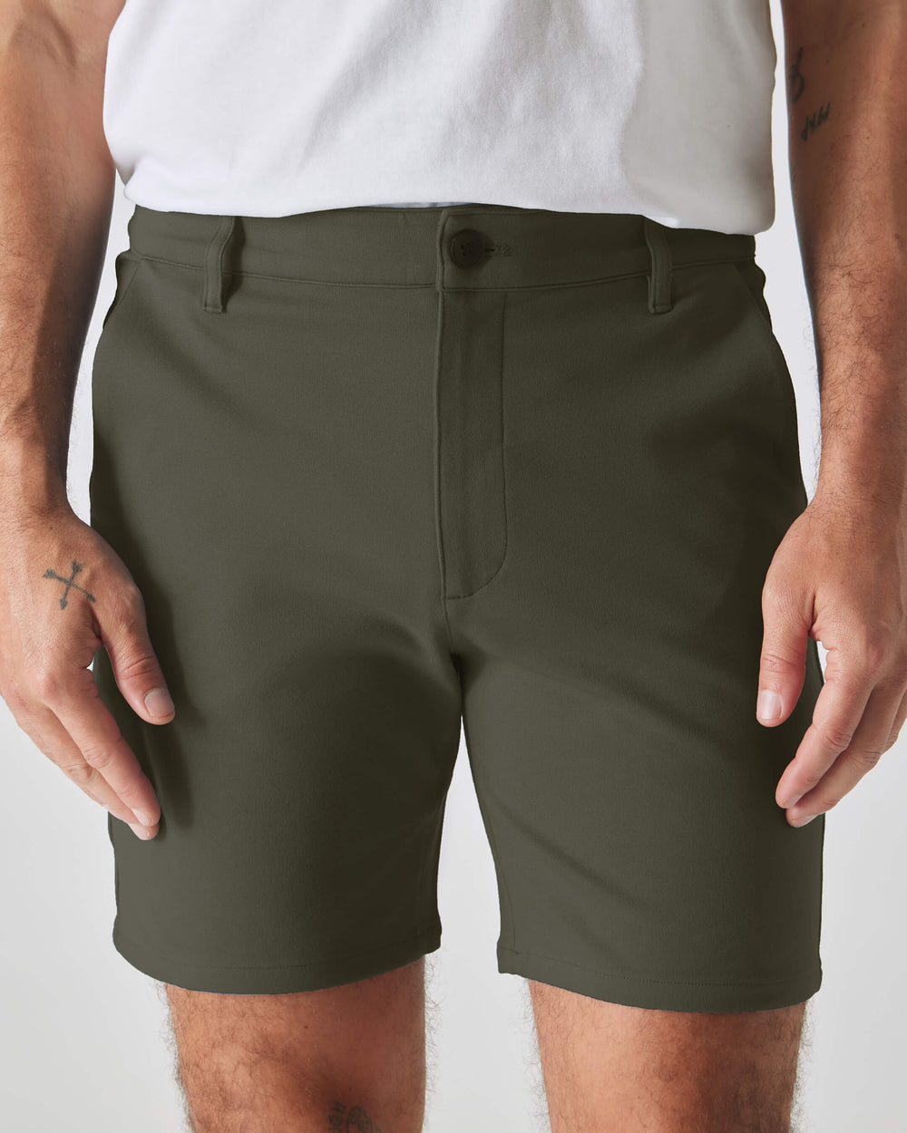 7" Military Green Comfort Knit Chino Shorts