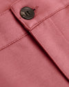 7 Rosewood Comfort Knit Chino Shorts close-up, showing fabric, stitching, button.