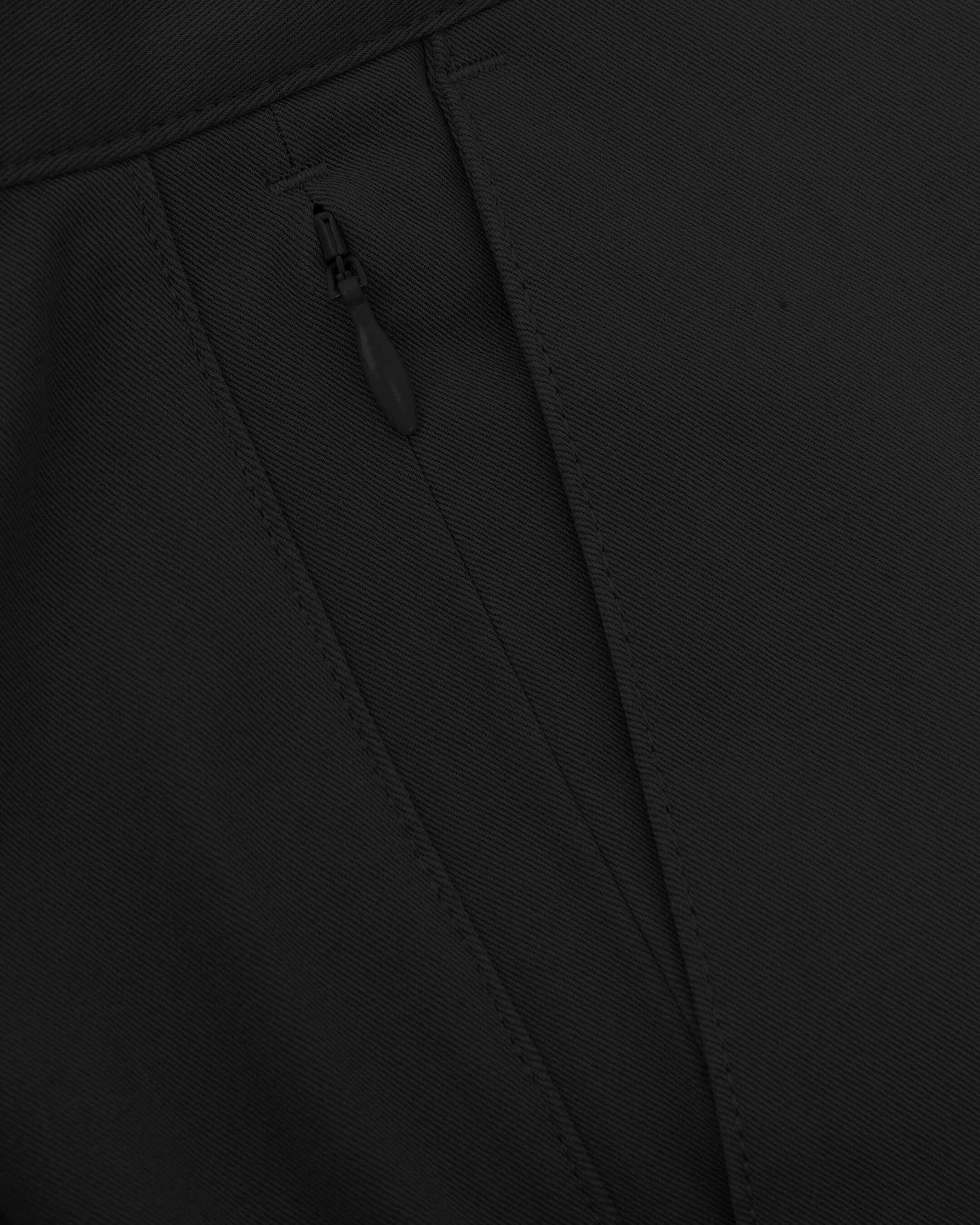 9 Black Classic Twill Shorts seam with concealed zipper detail.