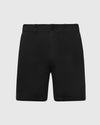 7 Black Classic Twill Shorts with buttoned waistband and belt loops.