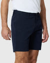 7 Navy Classic Twill Shorts with angled pockets and zipper detail.