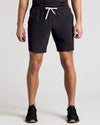 9 All Black Active Quick Dry Shorts, elastic waistband, white drawstring.