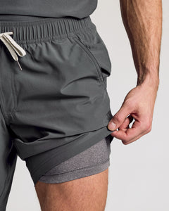 True ClassicMan wearing 9 All Carbon Active Quick Dry Shorts, revealing inner liner.