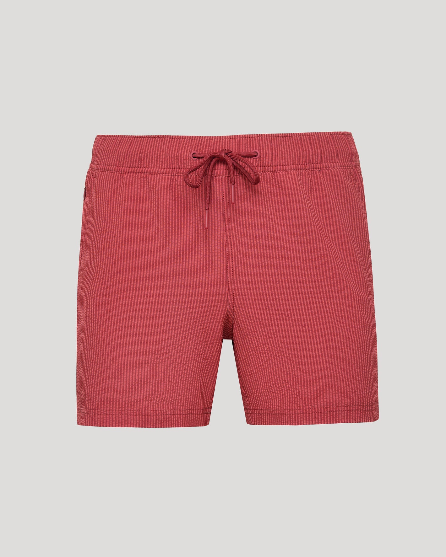 5 Cardinal Seersucker Swim Trunks with elastic waistband and side pockets.