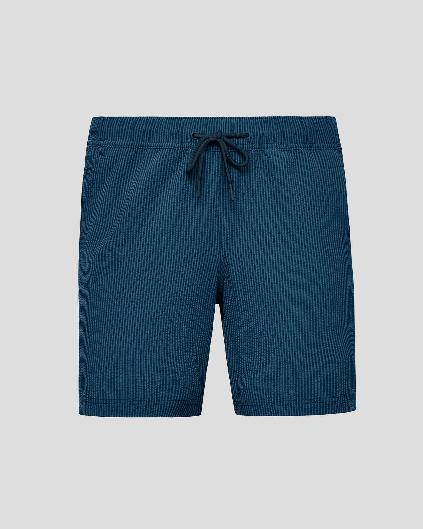 7 Underwater Seersucker Swim Trunks with elastic waistband and side pockets.