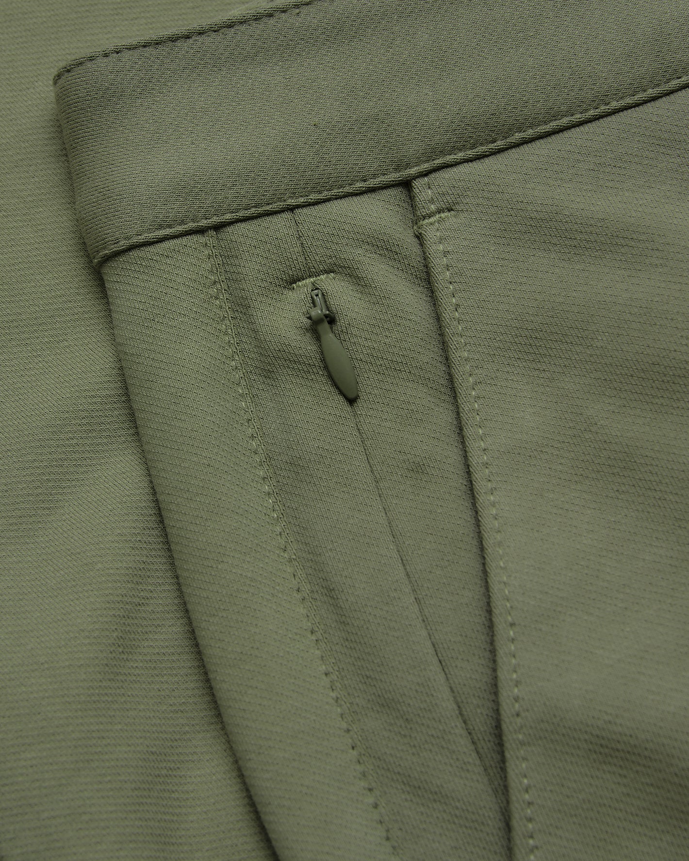 9 Military Green Chino Shorts 2.0 waistband with zippered side pocket.