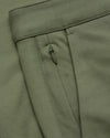 7 Military Green Classic Chino Shorts with zippered side pocket and textured knit.