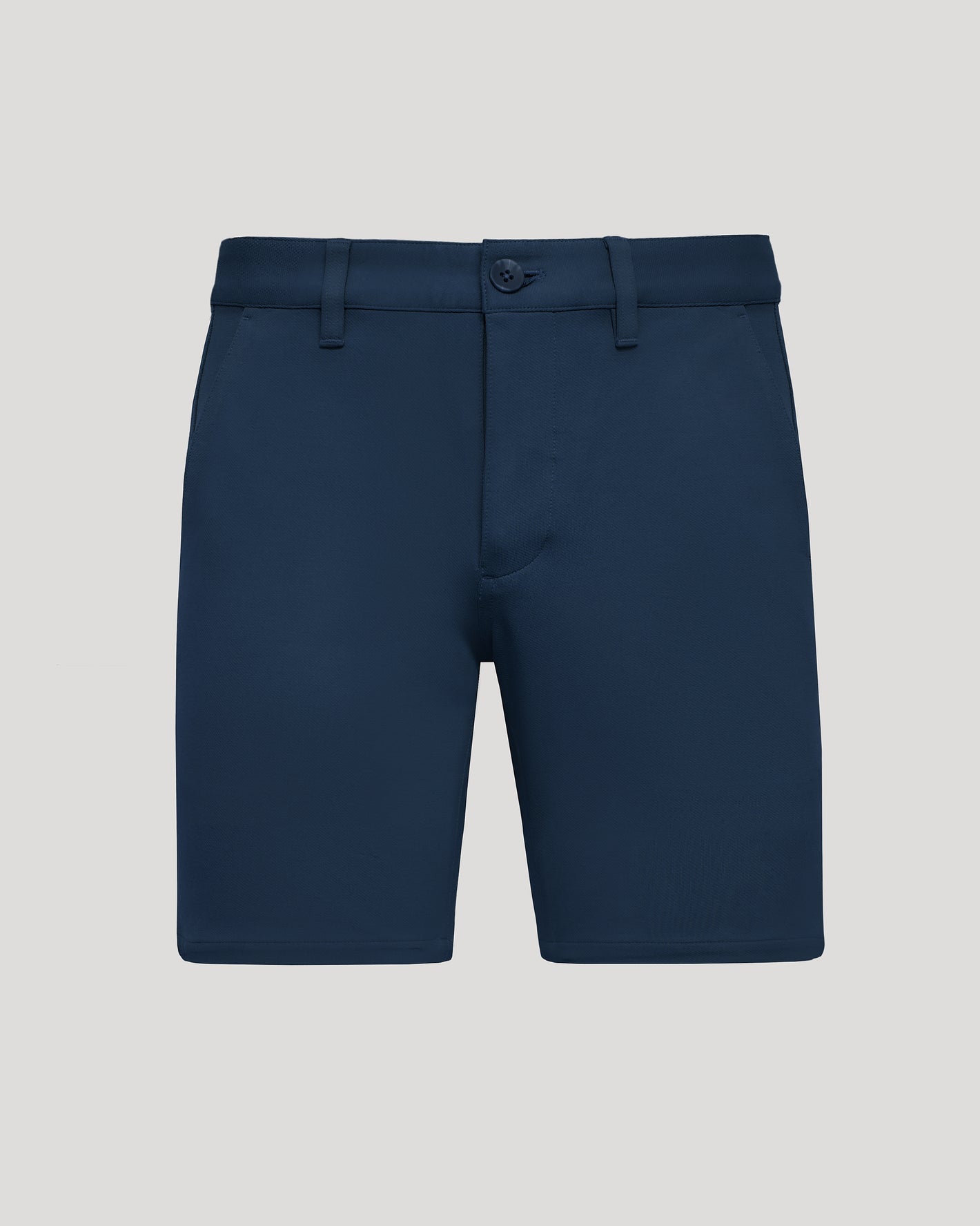 7 Navy Chino Shorts 2.0 with button closure and side pockets.