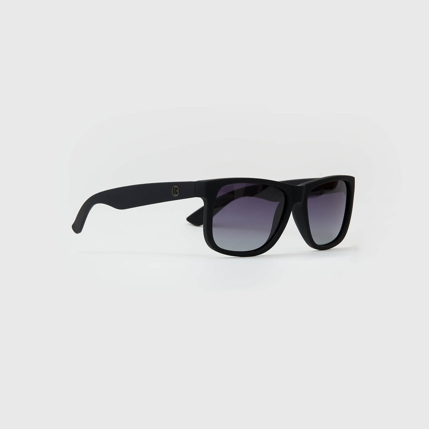 Copy Of Classic Polarized Sunglasses with black wayfarer frame, tinted lenses.