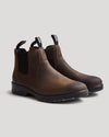 True Classic x Timberland Pro Chelsea Boots, brown leather, elastic panels, pull-tabs.