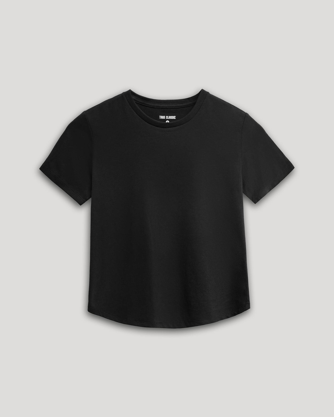 Boys' Black Classic Curved Hem Crew Neck T-shirt, front view.