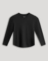 Boys' Black Classic Long Sleeve Curved Hem Crew laid flat.