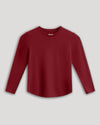Boys' Dark Maroon Classic Long Sleeve Crew Neck shirt laid flat.