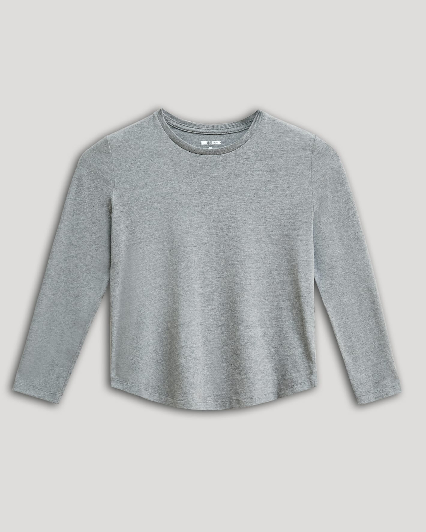 Boys' Heather Gray Classic Long Sleeve Crew Neck shirt laid flat.