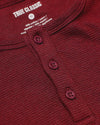 Boys' Dark Maroon Long Sleeve Waffle Henley with textured fabric and placket.