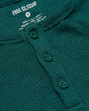 Boys Deep Emerald Long Sleeve Waffle Henley with ribbed texture and buttons.