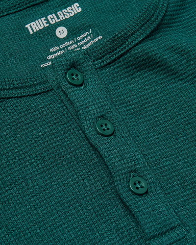 Boys' Waffle Henley - Deep Emerald