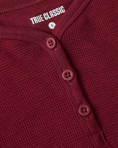 Girls Long Sleeve Boxy Waffle Henley - Dark Maroon