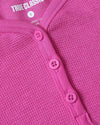 Girls Electric Fuchsia Long Sleeve Boxy Waffle Henley, featuring pink buttons and textured knit.