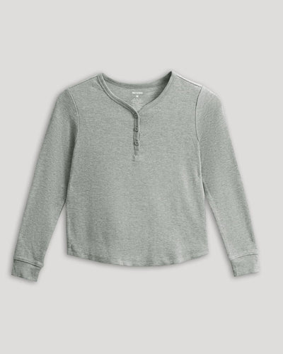 Girls Long Sleeve Boxy Waffle Henley - Heather Gray