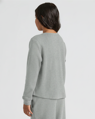 Girls Long Sleeve Boxy Waffle Henley - Heather Gray