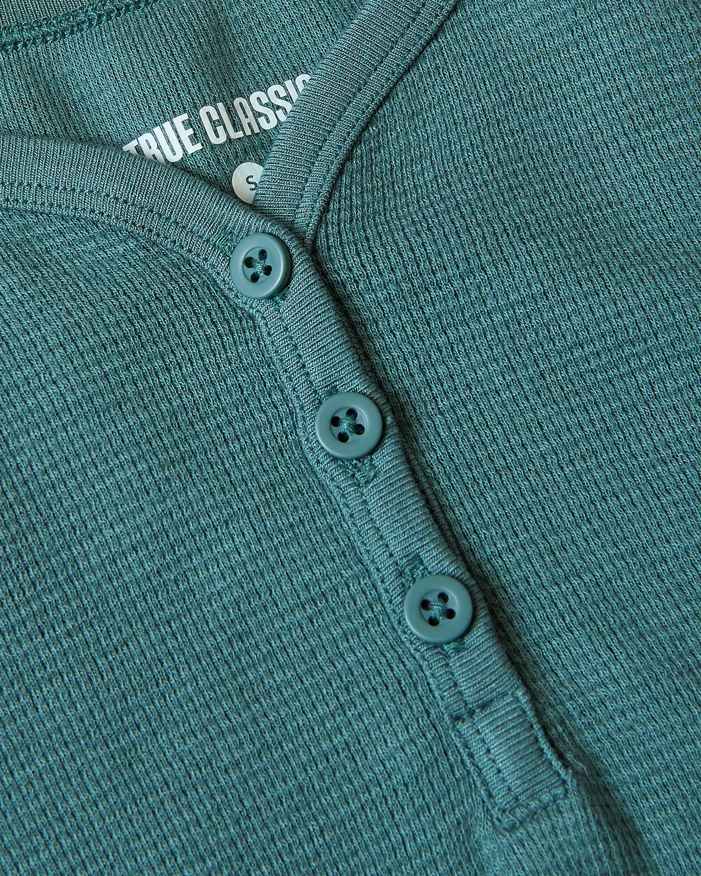 Girls Stormcloud Long Sleeve Boxy Waffle Henley with a henley neckline.