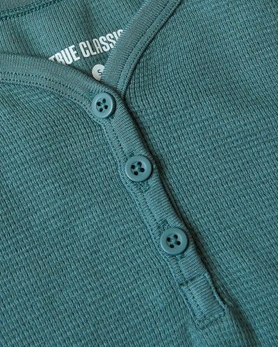 Girls Long Sleeve Boxy Waffle Henley - Stormcloud