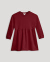 Girls Dark Maroon Long Sleeve Fleece Dress with empire waist and peplum.