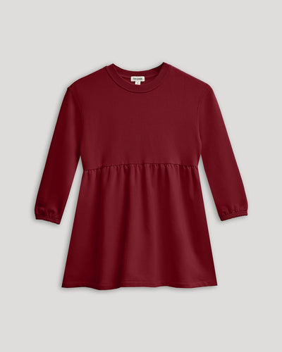 Girls Long Sleeve Fleece Dress - Dark Maroon