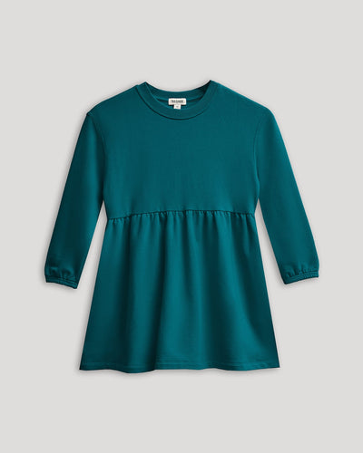 Girls Long Sleeve Fleece Dress - Deep Emerald