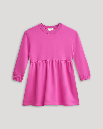 Girls Long Sleeve Fleece Dress - Electric Fuchsia