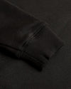 Close-up of a black sweater sleeve on a dark background