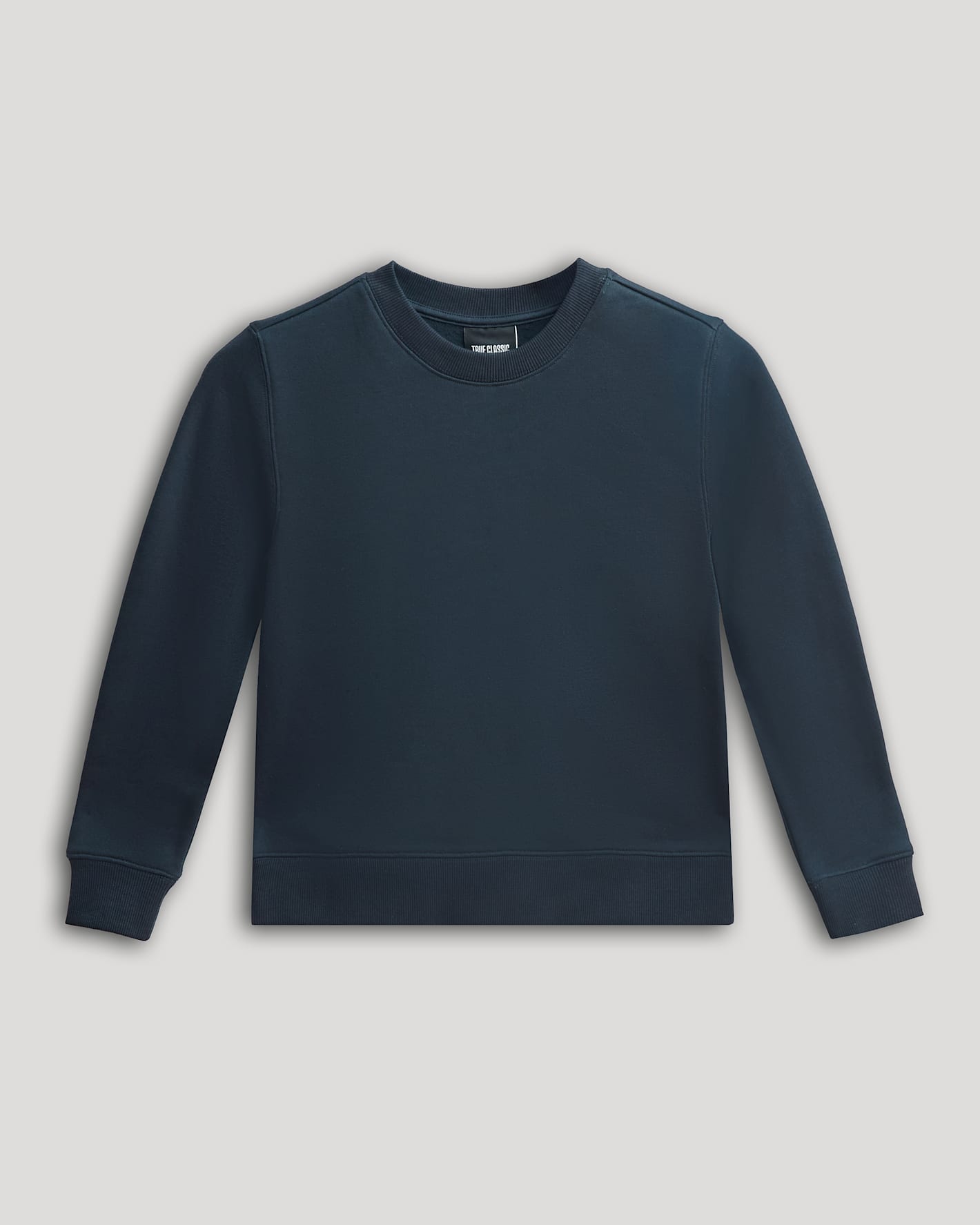 Navy blue sweatshirt on a light gray background