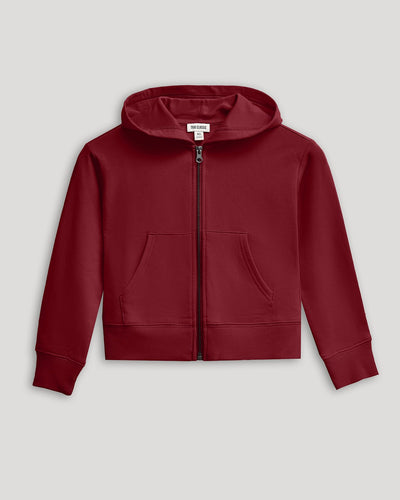 Girls Cropped Zip Hoodie - Dark Maroon