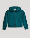 Girls Deep Emerald Cropped Zip Hoodie with kangaroo pocket and ribbed cuffs.