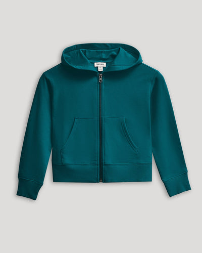 Girls Cropped Zip Hoodie - Deep Emerald