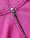 Girls Stormcloud & Electric Fuchsia Cropped Zip Hoodie, metal-tooth zipper detail.