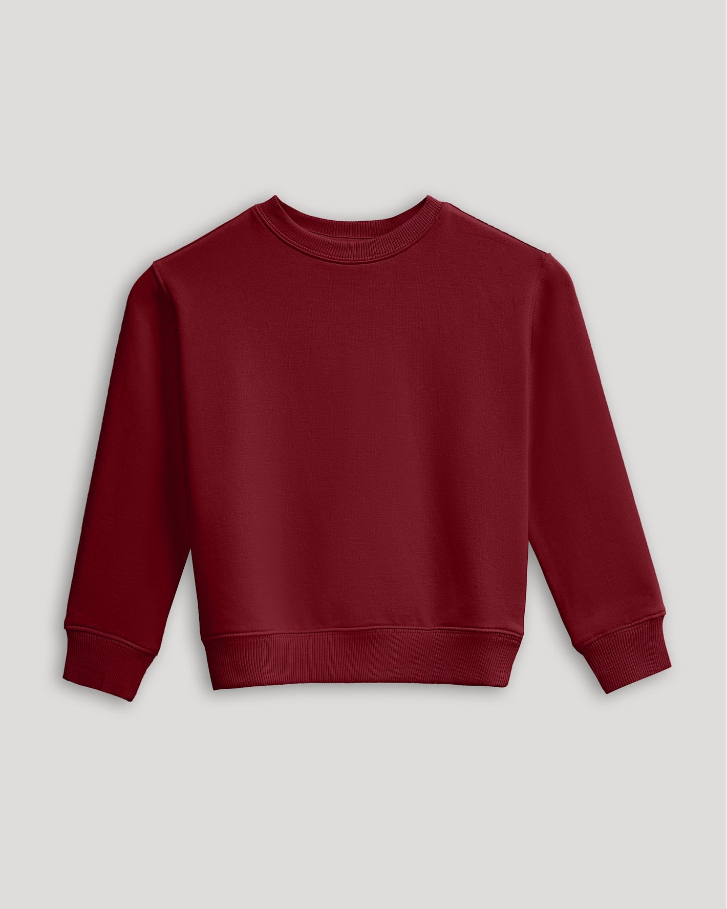 Girls Dark Maroon Slouch Pullover Crew, cozy fleece, relaxed fit.