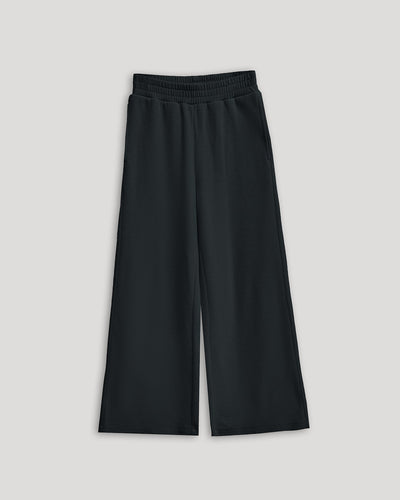 Girls Waffle Wide Leg Pants - Black