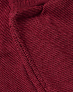 True ClassicGirls Dark Maroon Waffle Long Sleeve Henley & Pants set, textured fabric close-up.