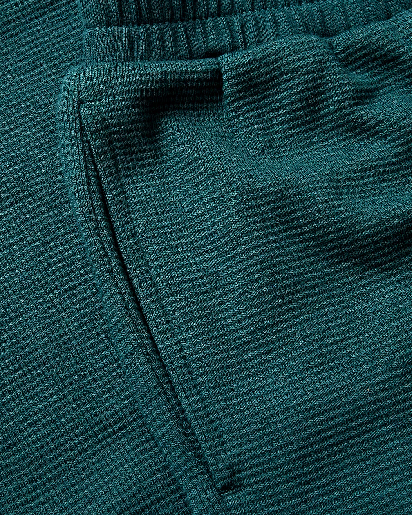 Girls Deep Emerald Waffle Long Sleeve Henley & Pants, textured knit close-up.