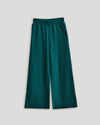 Girls Deep Emerald Waffle Wide Leg Pants, cropped, elastic waistband, textured knit.