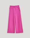 Girls Electric Fuchsia Waffle Wide Leg Pants with elastic waist and pockets.