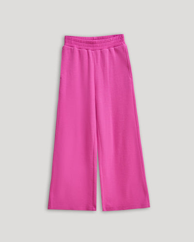 Girls Waffle Wide Leg Pants - Electric Fuchsia