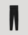 Girls Black Foldover Leggings with adjustable waistband laid flat.