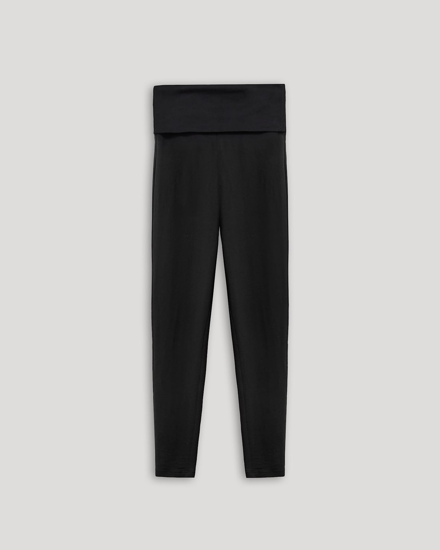 Girls Black Foldover Leggings with adjustable waistband laid flat.